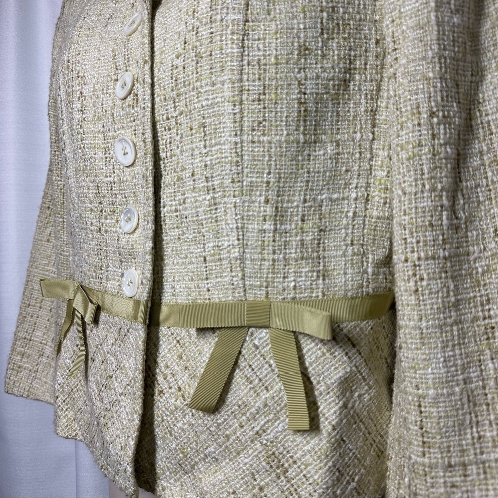Ann Taylor Women's Size 4 Green Tweed Linen Blend Blazer Career Coquette Barbie - Picture 3 of 13